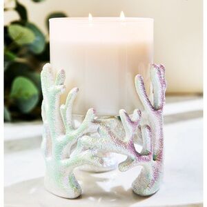 “IRIDESCENT CORAL PEDESTAL” B&BW, 3-Wick Candle Holder, 4.9”D x 5.1”H, NWT base